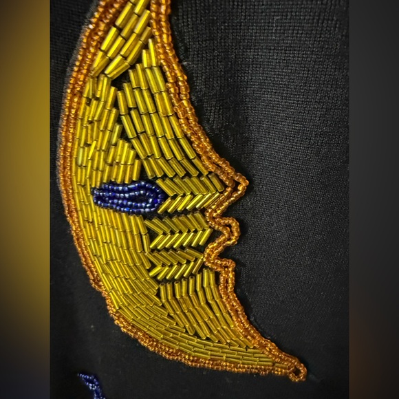 vintage Andrea Jovine Graphic sequin beaded embroidered Black wool Dress P - Picture 4 of 10